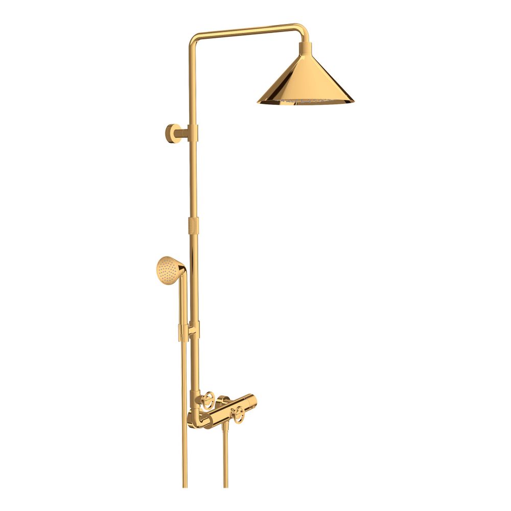 Colonne de douche AXOR Showers/Front Hansgrohe avec mitigeur thermostatique, pommeau de tête 240 mm, 21 l/min, 2 jets, DN 15, finition or poli