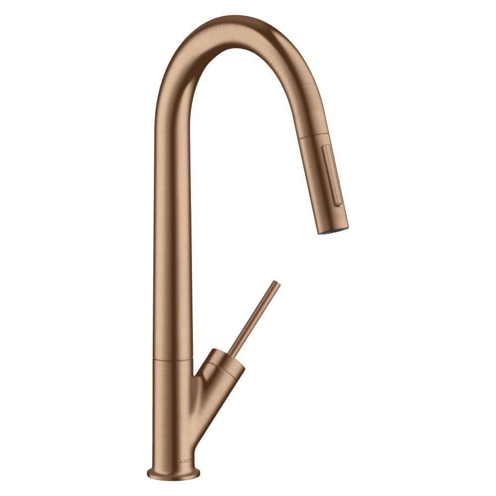 Mélangeur de cuisine monocommande Hansgrohe AXOR Starck, montage sur évier, douchette escamotable, Rouge Or brossé