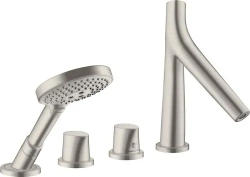 Robinet de baignoire à encastrer Axor Starck Organic 4 trous DN 15 avec mitigeur thermostatique - Acier inoxydable Optic