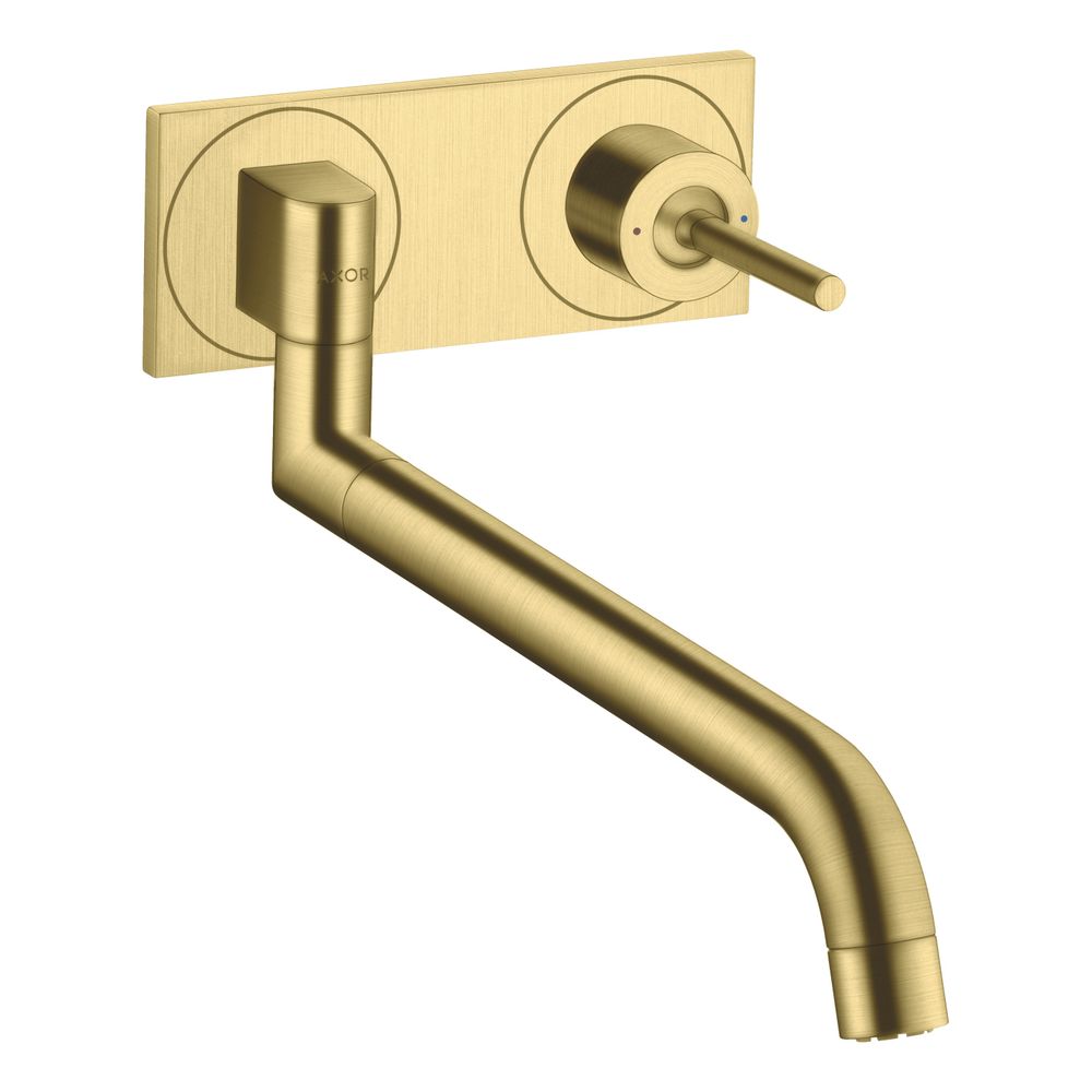 Hansgrohe AXOR Uno - Mitigeur monocommande de cuisine encastré pour montage mural, 330-500 mm, 9 l/min, Fonction télescopique, Laiton brossé