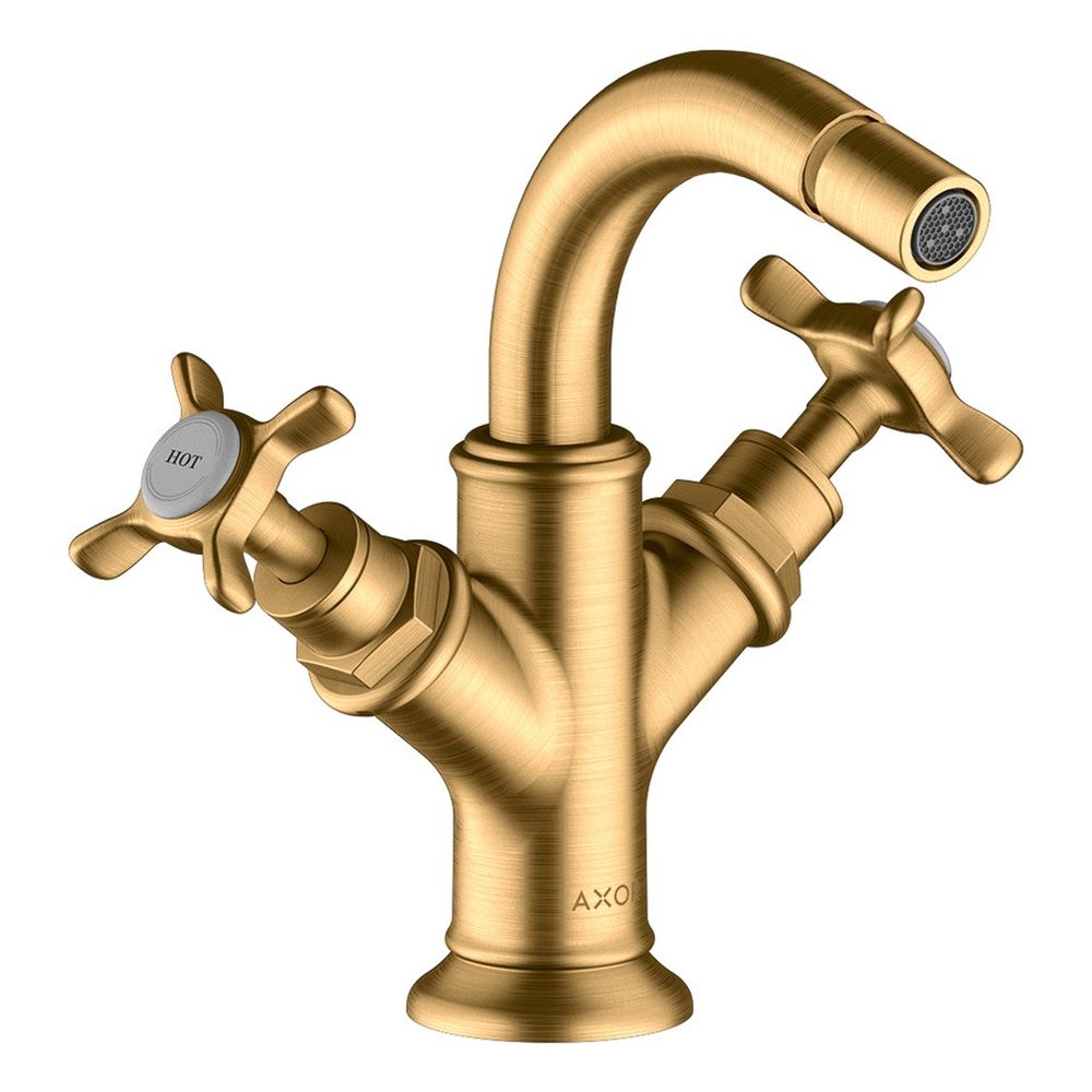 Robinetterie de bidet AXOR Montreux 2-poignées, débit 7,5 l/min, poignées en croix, garniture de vidange à tige, laiton brossé Hansgrohe
