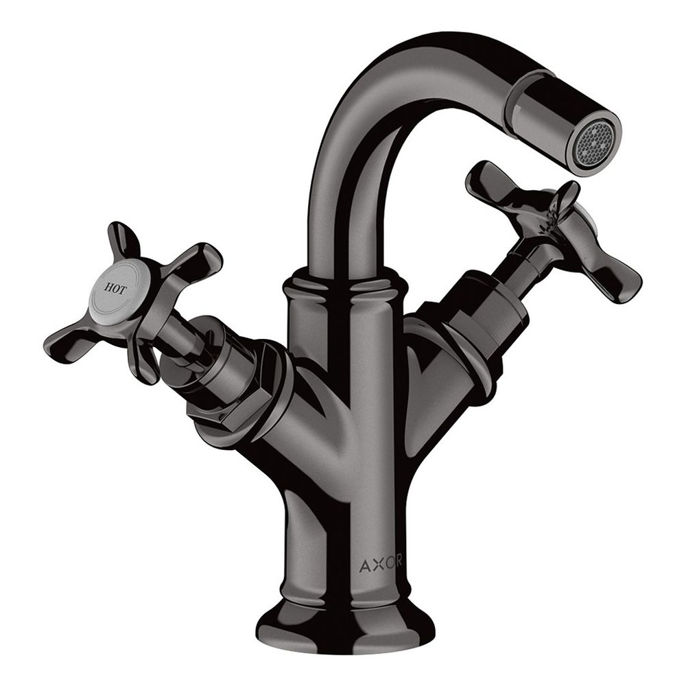 Robinetterie Bidet à deux poignées AXOR Montreux Hansgrohe, 7,5 l/min, poignées en croix, évacuation par tige de traction, Polished Black Chrome