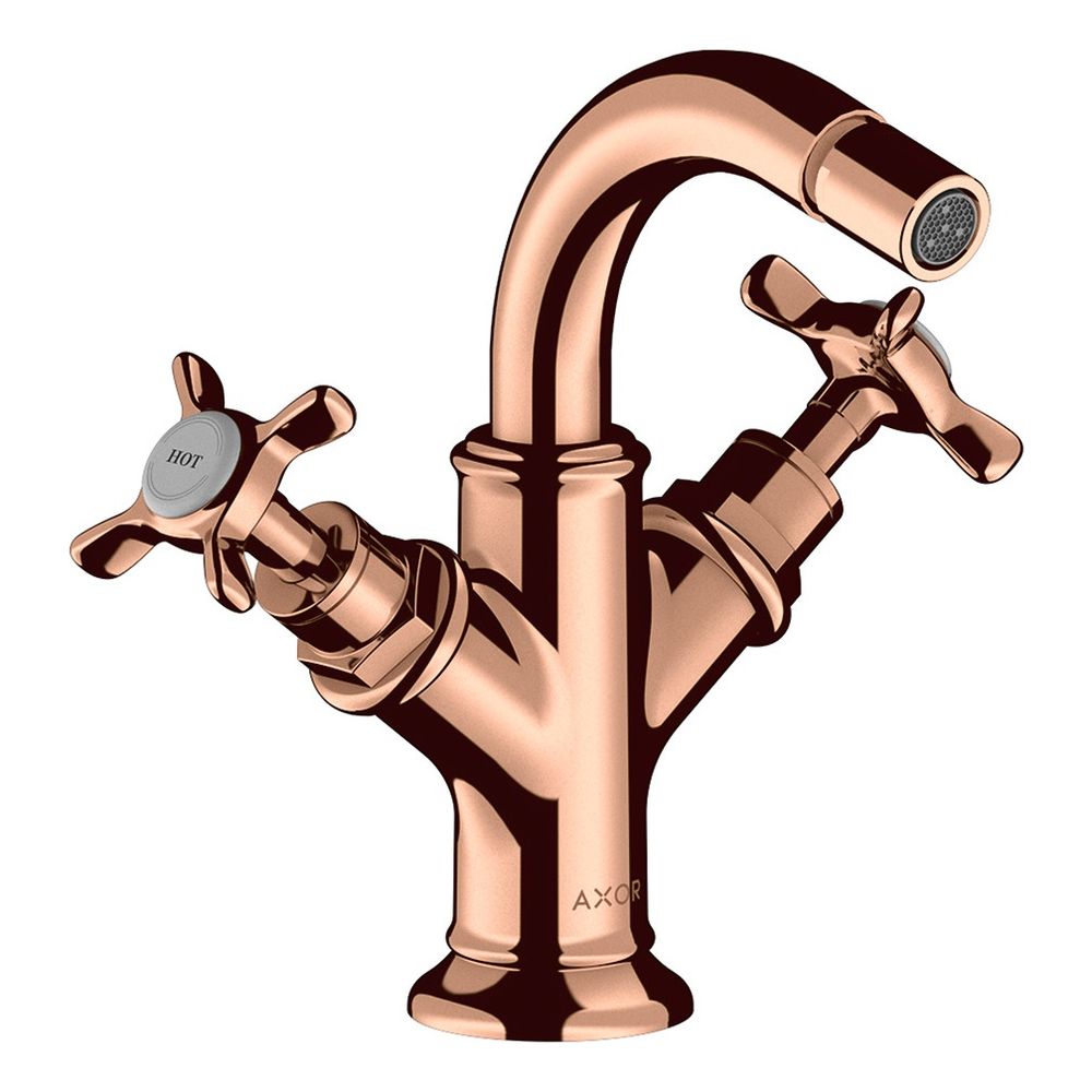 Robinetterie de bidet AXOR Montreux 2-poignées, 7,5 l/min, poignées en croix, évacuation par tige, finition Rouge Or poli