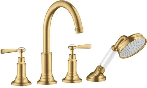 Robinet de bordure de baignoire 4 trous AXOR Montreux DN 15 avec leviers - finition or brossé