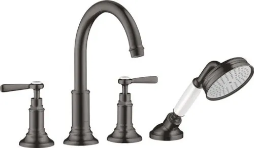 Robinet de bordure de carrelage 4 trous AXOR Montreux DN 15 avec levier - finition brossée noir chrome