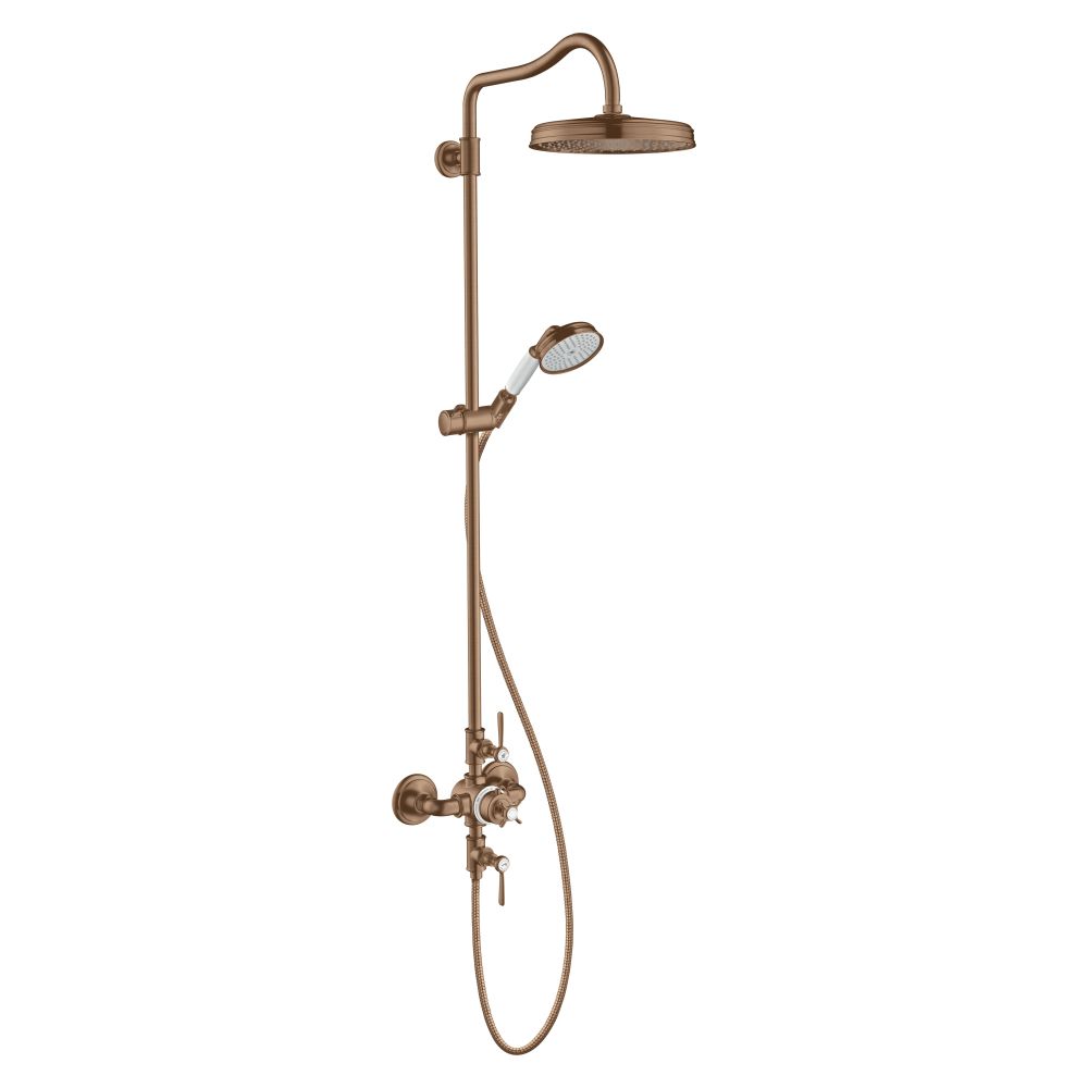 Hansgrohe AXOR Montreux Showerpipe, avec thermostat, pommeau 240 mm, 14 l/min, 1jet, DN 15, finition Rouge doré brossé