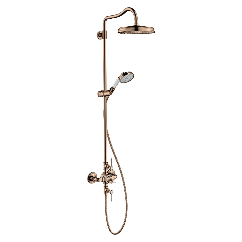 Colonne de douche Hansgrohe AXOR Montreux, mitigeur thermostatique, pommeau 240 mm, 14 l/min, 1 jet, DN 15, Rouge Or poli