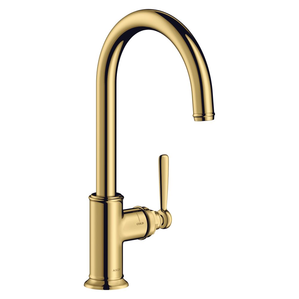 Mélangeur monocommande AXOR MONTREUX finition or poli Hansgrohe, bec orientable