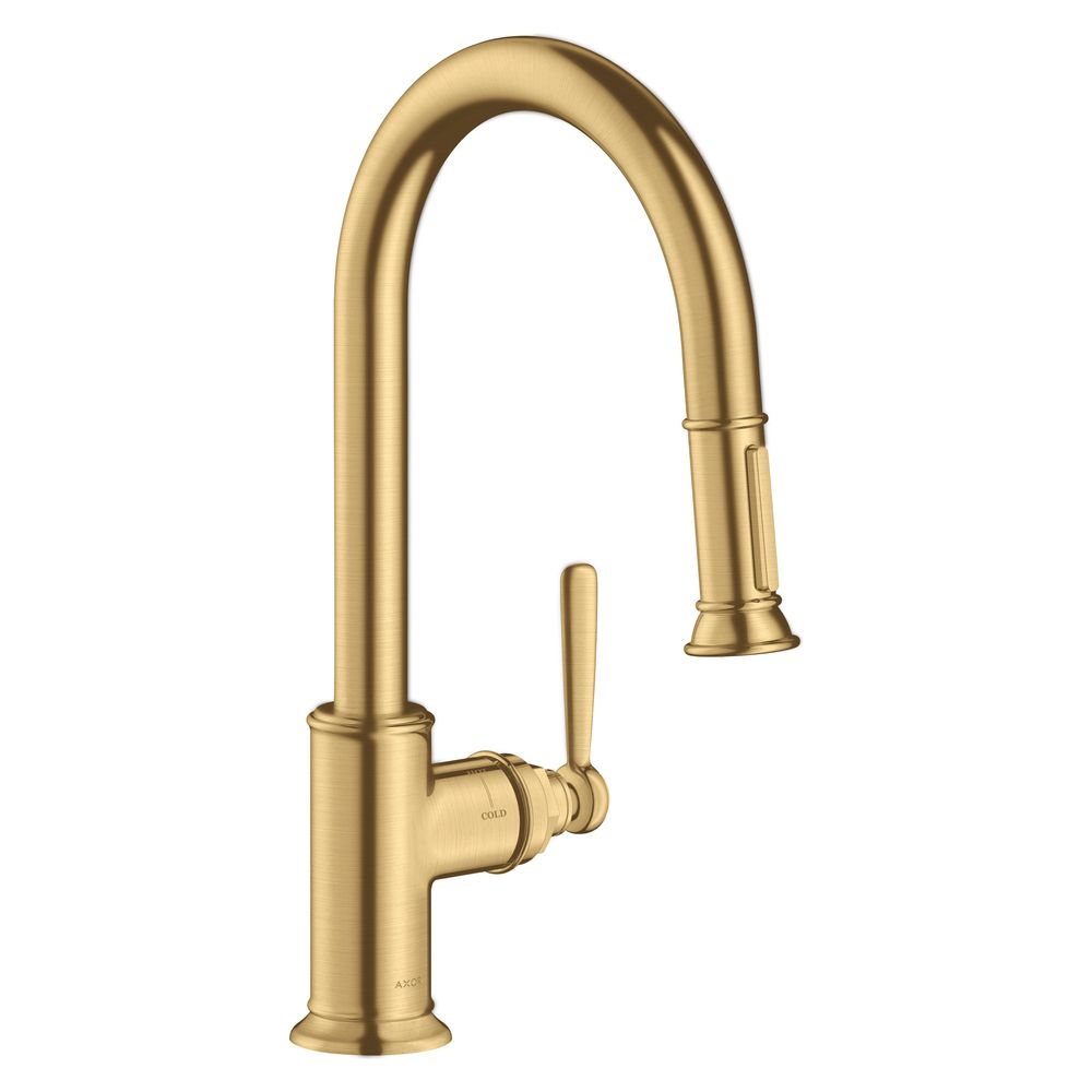 Mélangeur de cuisine monocommande Hansgrohe AXOR Montreux 180 mm, 9 l/min, douchette escamotable, finition or brossé