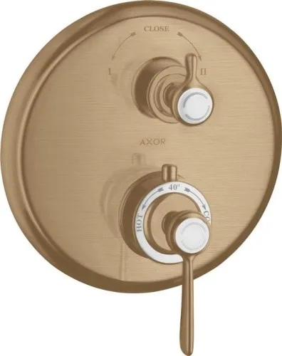 Thermostat Axor MONTREUX UP avec vanne d'arrêt et de commutation, poignée bronze
