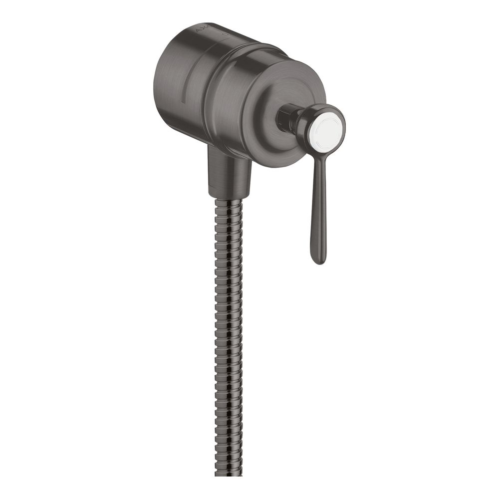 Raccord de flexible AXOR MONTREUX FIXFIT STOP chrome noir brossé DN 15, avec vanne d'arrêt et levier de commande avec clapet anti-retour AXOR