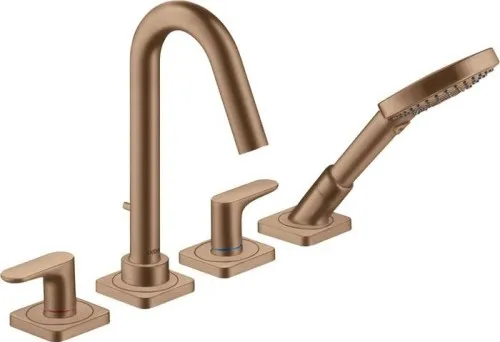 Robinet de baignoire à encastrer 4 trous CITTERIO M DN15 avec levier et rosace en or rouge brossé