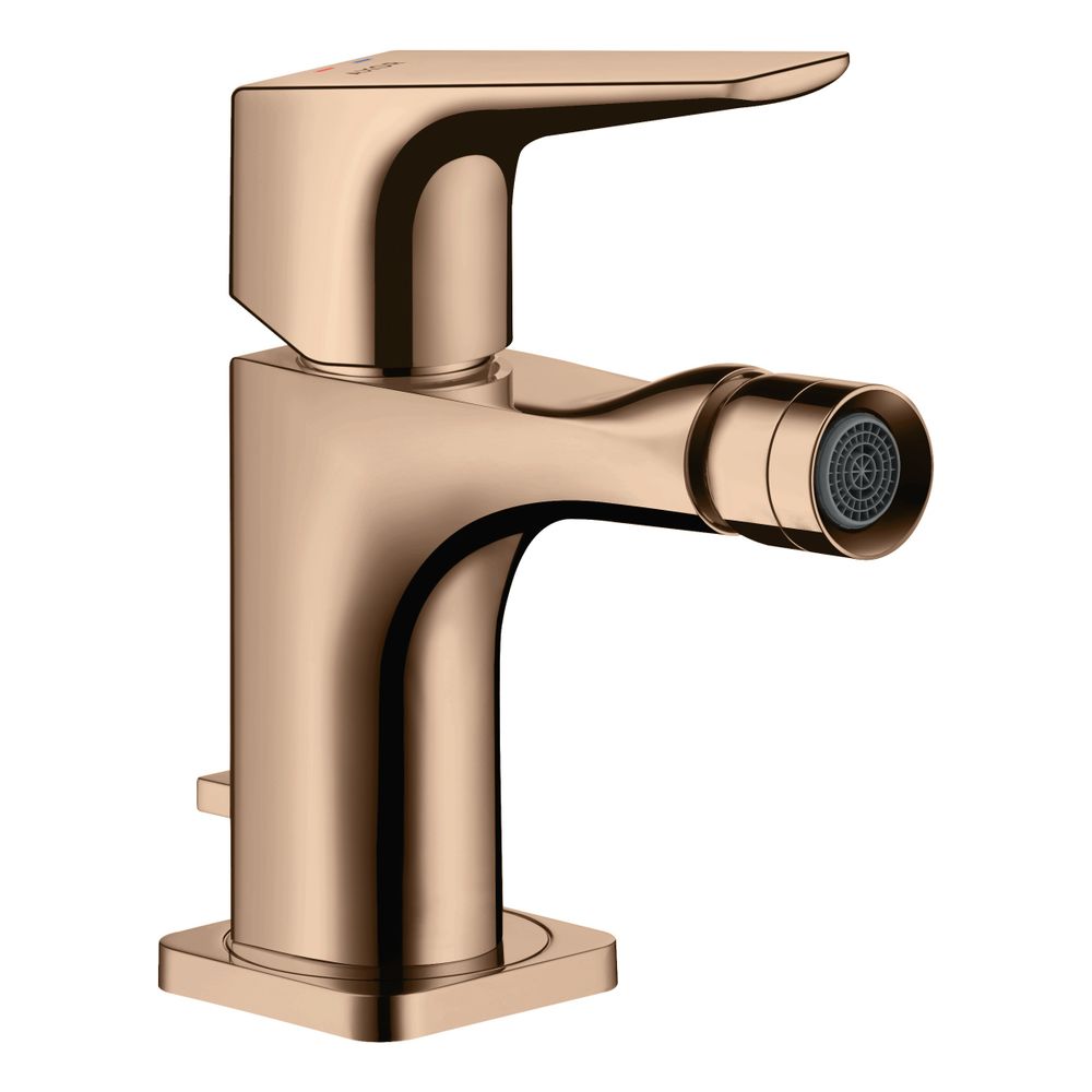Hansgrohe AXOR Mitigeur de bidet Citterio E, poignée à levier, garniture de vidange à tige, or rouge poli