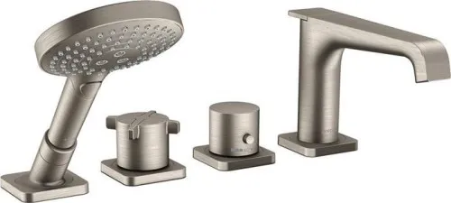 Robinetterie de baignoire à encastrer 4 trous Citterio E DN15 avec thermostat - Finition Acier inoxydable brossé