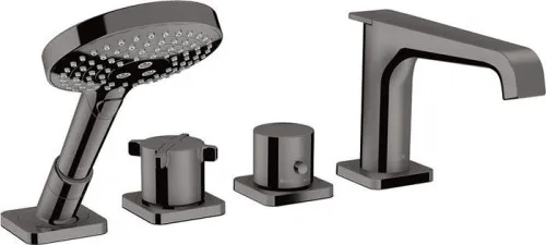 Robinetterie de baignoire à encastrer 4 trous CITTERIO E DN 15 m - Thermostatique - Chrome poli noir