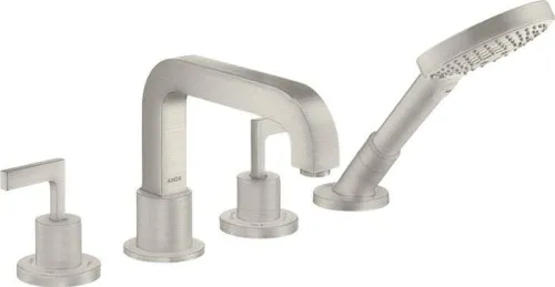 Robinet de bordure de baignoire 4 trous AXOR CITTERIO DN 15 mm avec levier de commande et rosace - finition optique inox