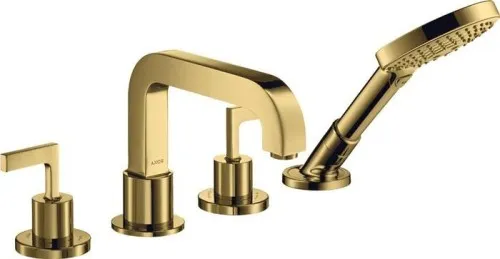 Robinet de baignoire 4 trous AXOR Citterio DN 15 avec leviers et rosace - Optique or poli