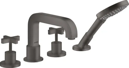 Robinetterie de bordure de carrelage 4 trous AXOR CITTERIO DN 15 avec poignée en croix et rosace finition chrome noir brossé