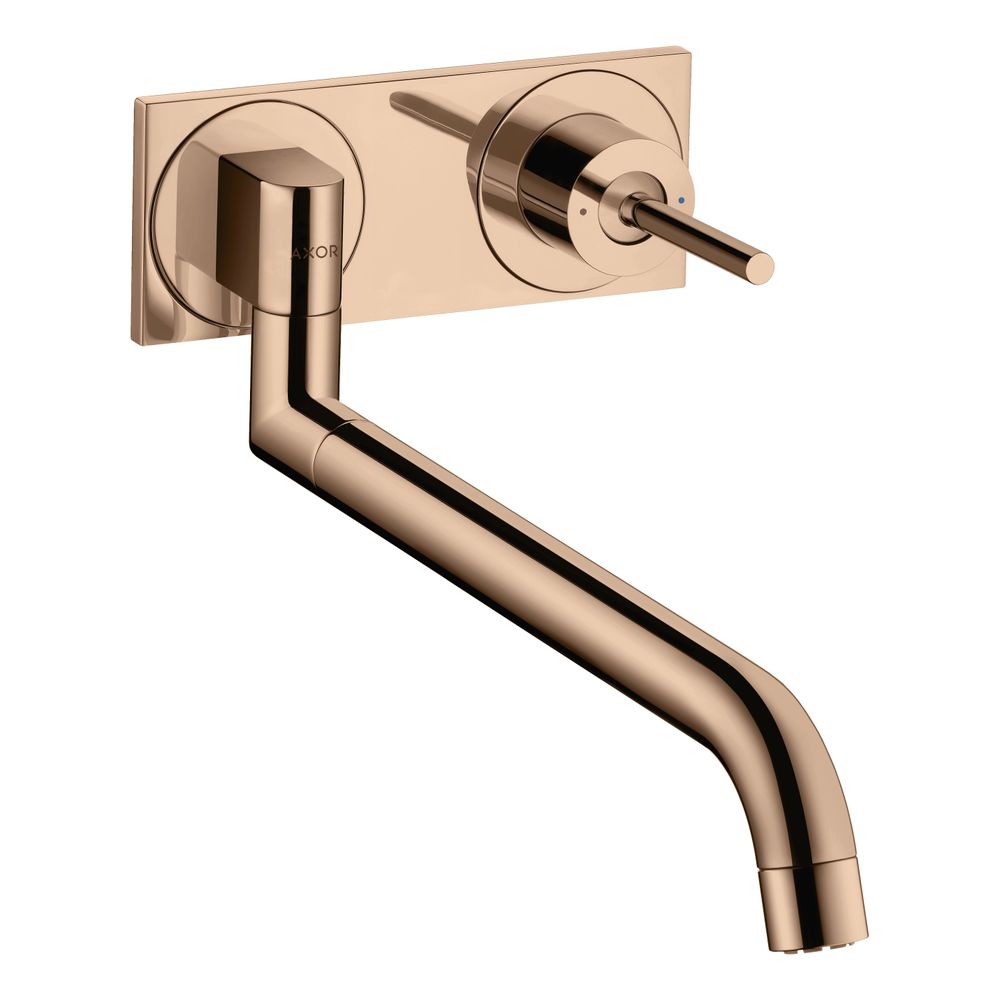 Mélangeur de cuisine monocommande Hansgrohe AXOR Uno encastré pour montage mural, 330-500 mm, 9 l/min, fonction télescopique, Rouge Or poli