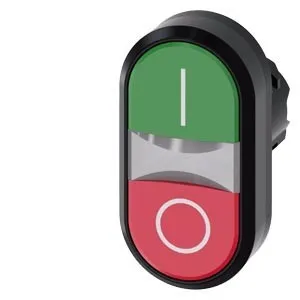 Siemens 3SU1000-3AB42-0AK0 Bouton-poussoir double, 22 mm, rond, plastique, vert : I, rouge : O, boutons plats