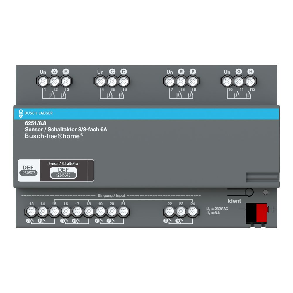 Busch-Jaeger Actionneur de commutation 8 voies REG 6251/8.8 Appareil combiné avec 8 entrées binaires et 8 actionneurs de commutation