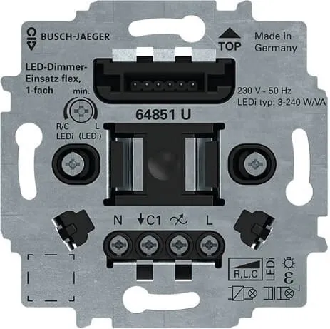 Busch-Jaeger 64851 U Module variateur LED, 1 voie, encastrable, LED, 3-240 VA, free@home flex (2CKA006500A0012)