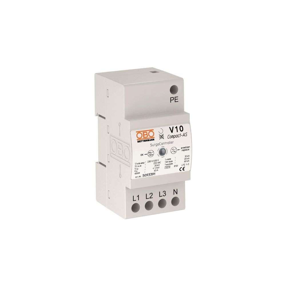 OBO Bettermann Parafoudre V10 Compact V10 COMPACT-AS, 255V 10kA 1,1kV IP20, rail DIN TH35, 5093391