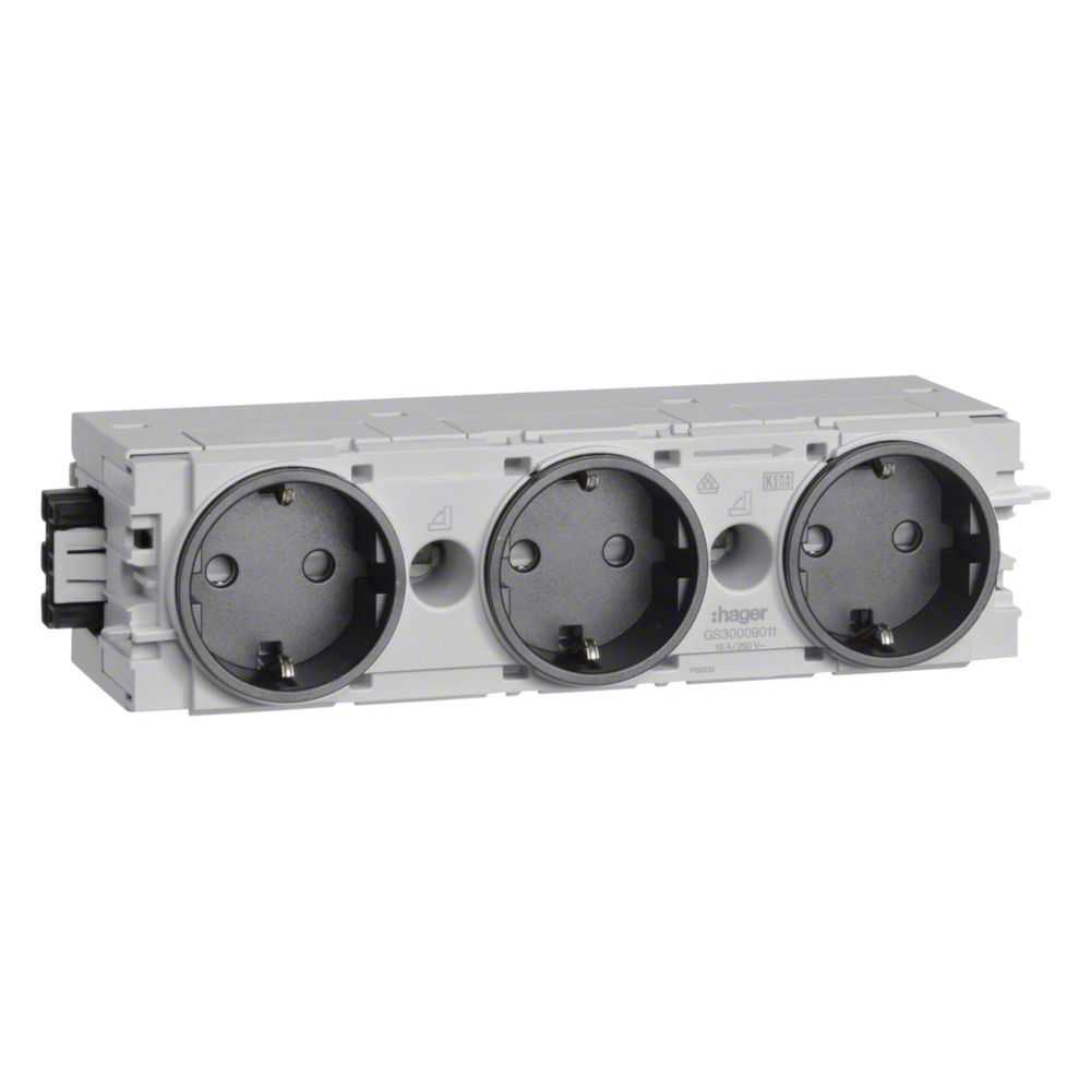 Prise Hager 3-fold avec technologie de connexion/serrage Wago C-profil en noir graphite