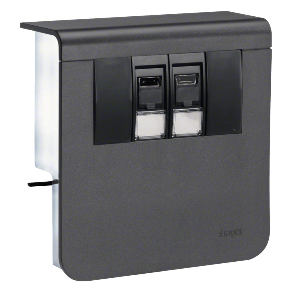 Support d'appareil Hager pour raccordement de données 2x Cat.6A vers SL 20x80 mm, noir graphite