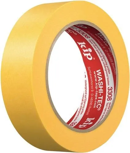 Bande de masquage KIP Abdeckband 3308 WASHI-TEC® Premium Plus Goldkrepp® lisse jaune L.50m L.30mm Rl. — lot de 8 pièces
