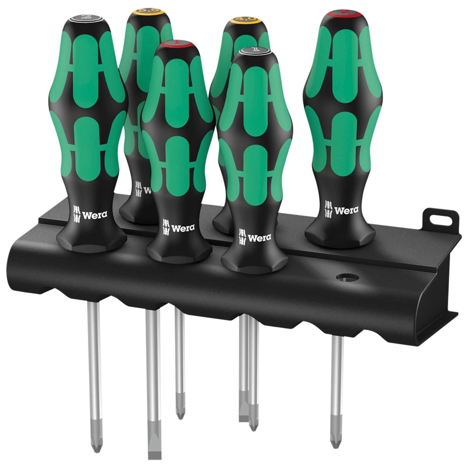 Jeu de tournevis Wera 335/350/355/6 Kraftform Plus Lasertip + Rack, 6 pièces