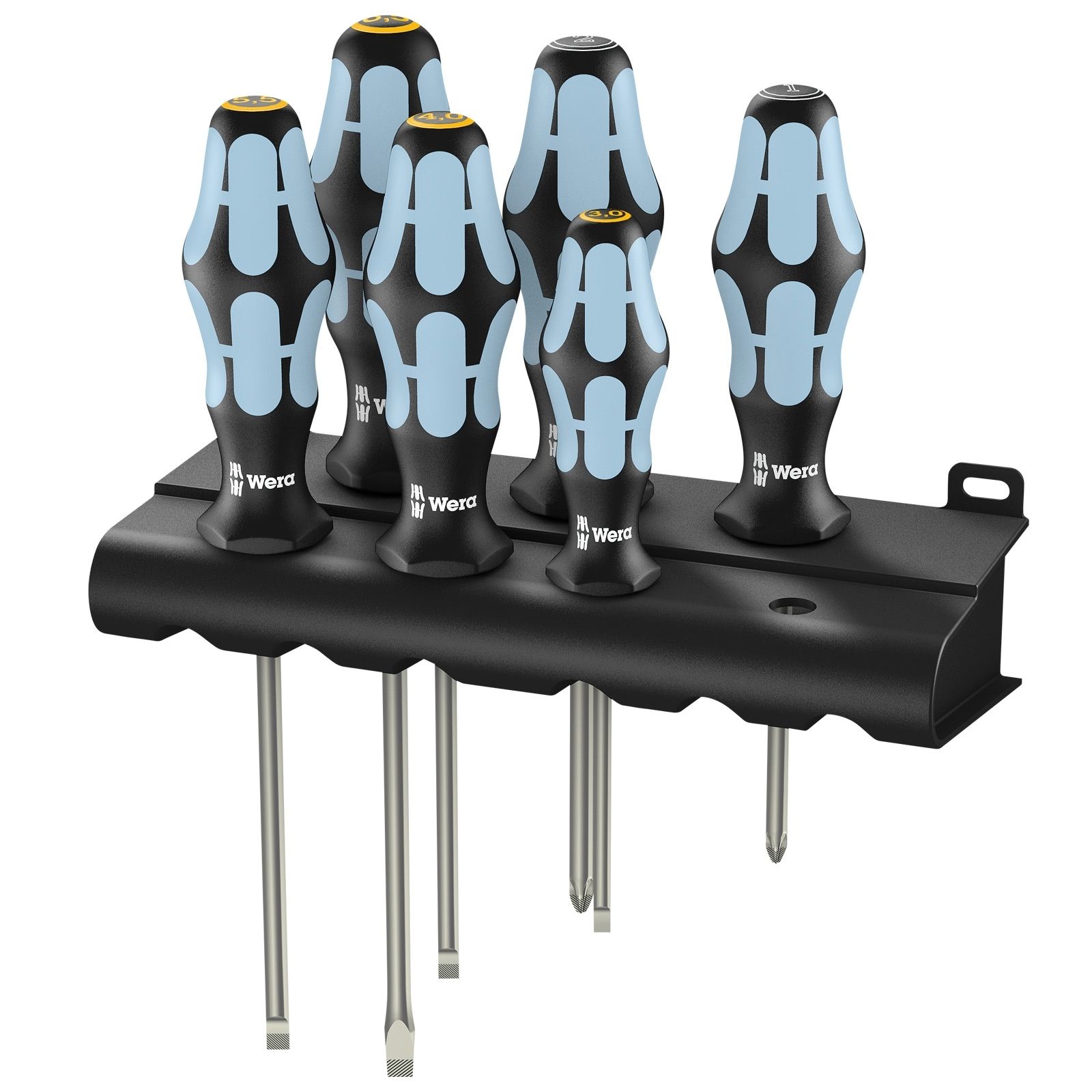 Jeu de tournevis Wera 3334/3355/6, acier inoxydable + support, 6 pièces