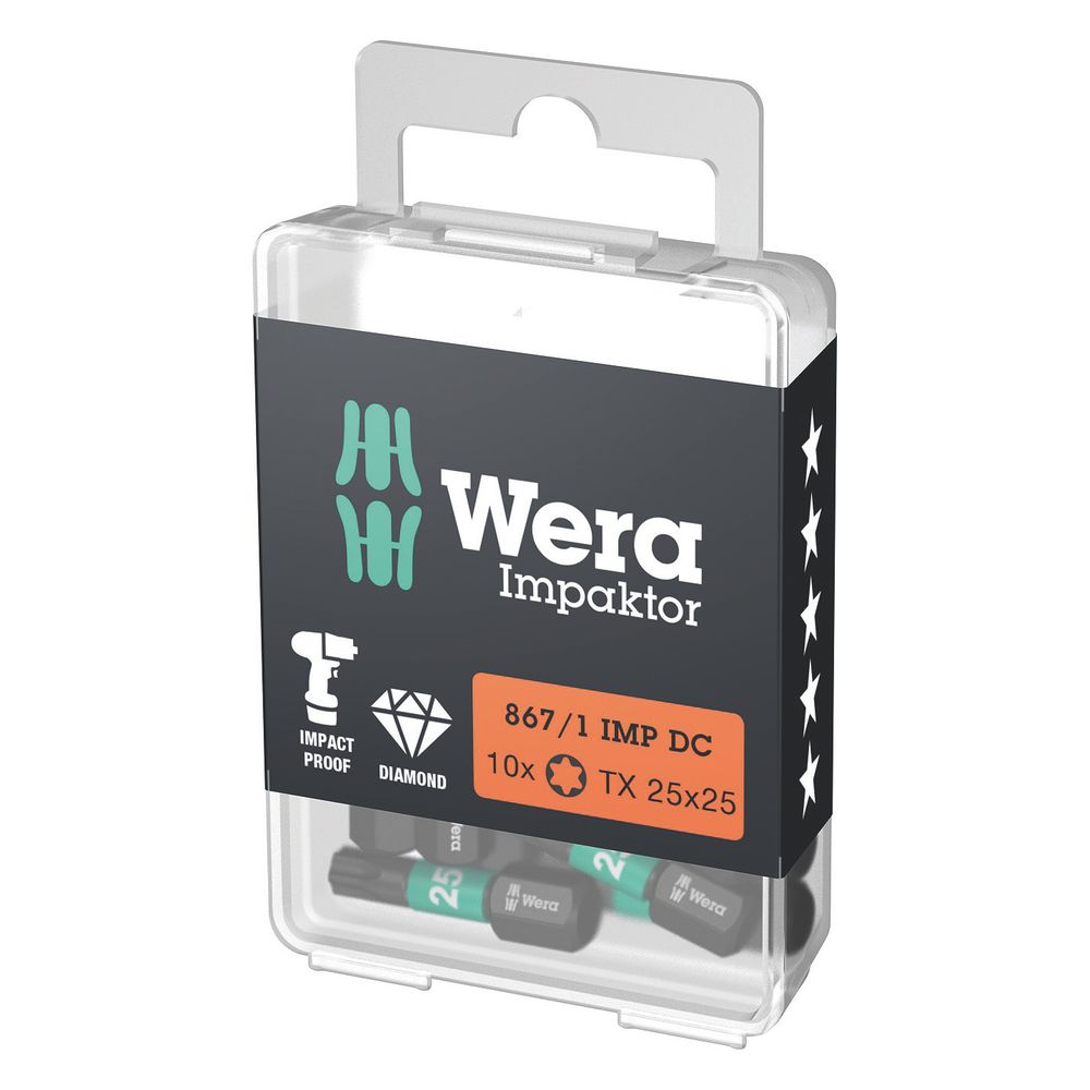 Wera 867/1 IMP DC TORX DIY Bits d'impact, TX 30 x 25 mm, set de 10 — lot de 10 pièces