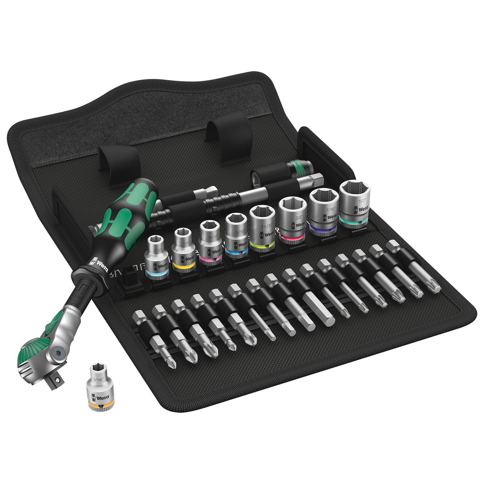 Wera 8100 SA 9 Zyklop Speed-Knarrensatz, entraînement 1/4", système impérial, 28 pièces