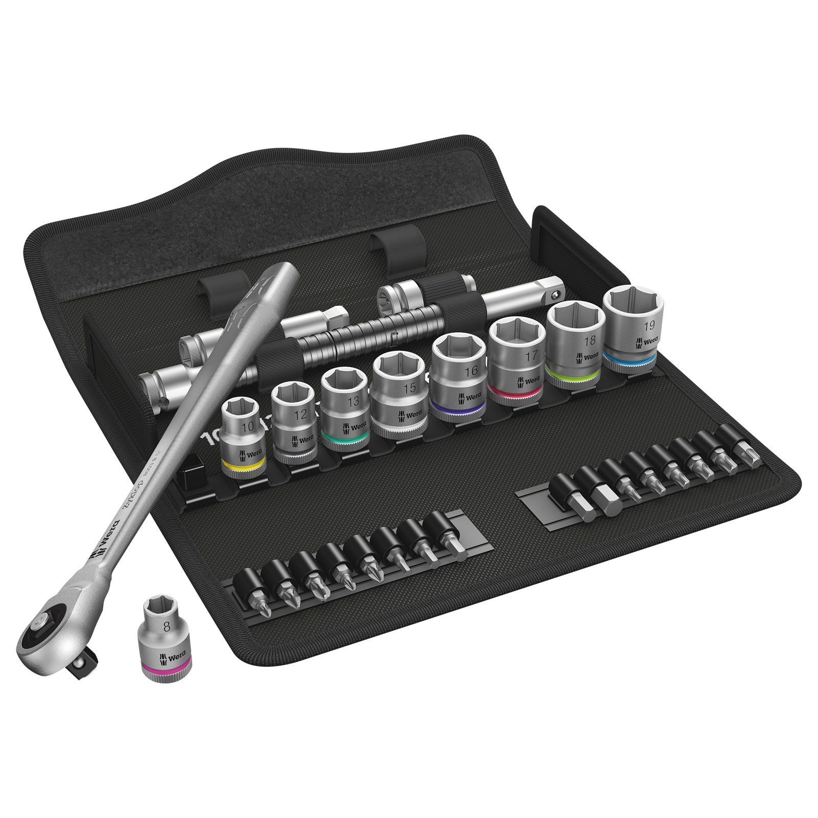 Jeu de clés à cliquet Zyklop Metal Wera 8100 SB 7, carré d'entraînement 3/8", métrique, 29 pièces