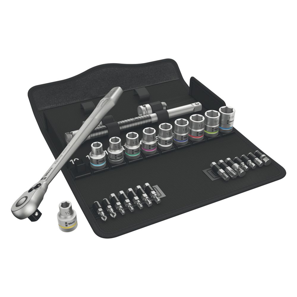 Jeu de douilles Wera Zyklop Metal 28 pièces 1/2", tailles 10-19 mm, 6 pans, 72 dents