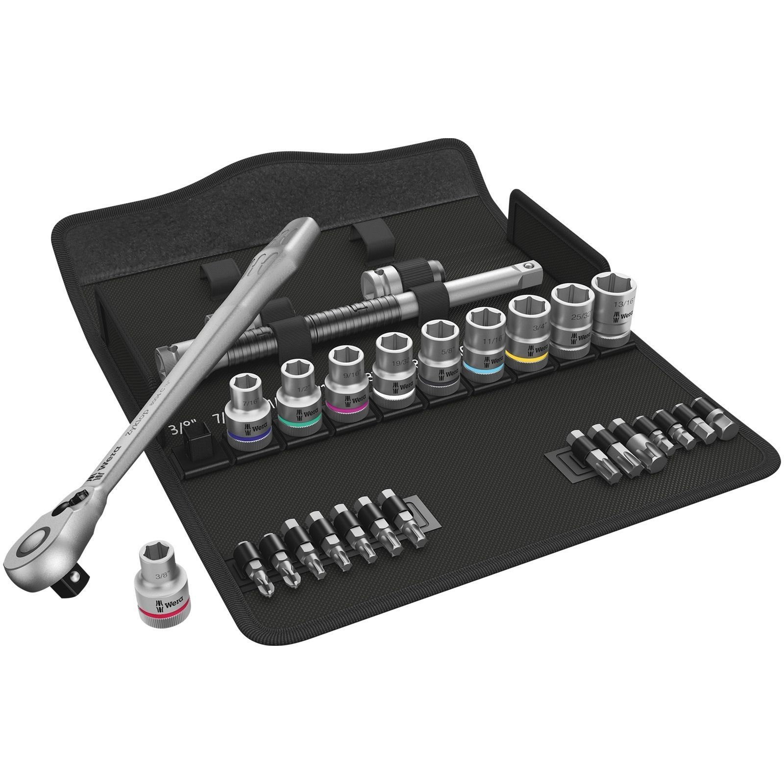 Jeu de clés à cliquet Wera 8100 SC 11 Zyklop Metal, levier de commutation, entraînement 1/2", 28 pièces