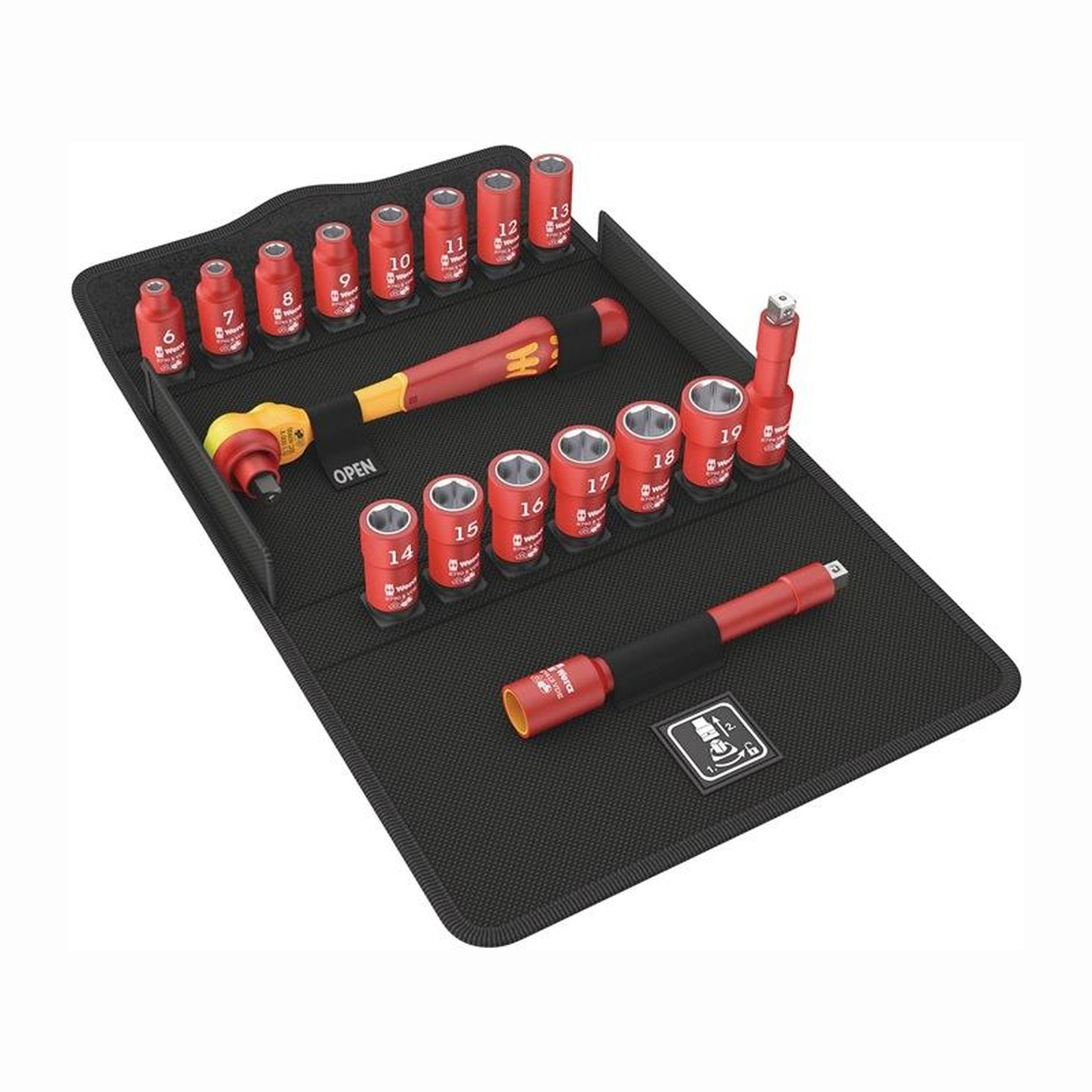 Jeu de douilles 3/8" 17 pièces 6 pans pour électriciens isolé VDE Wera 8100 SB VDE 1 Zyklop — lot de 17 pièces