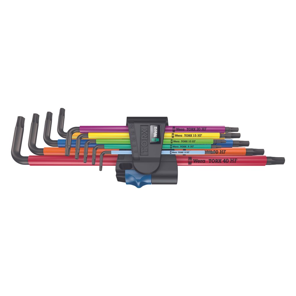 Jeu de tournevis à cliquet Wera 967/9 TX XL HF 9 pièces T8 - T40 codés par couleur, avec porte-outils en plastique HF long