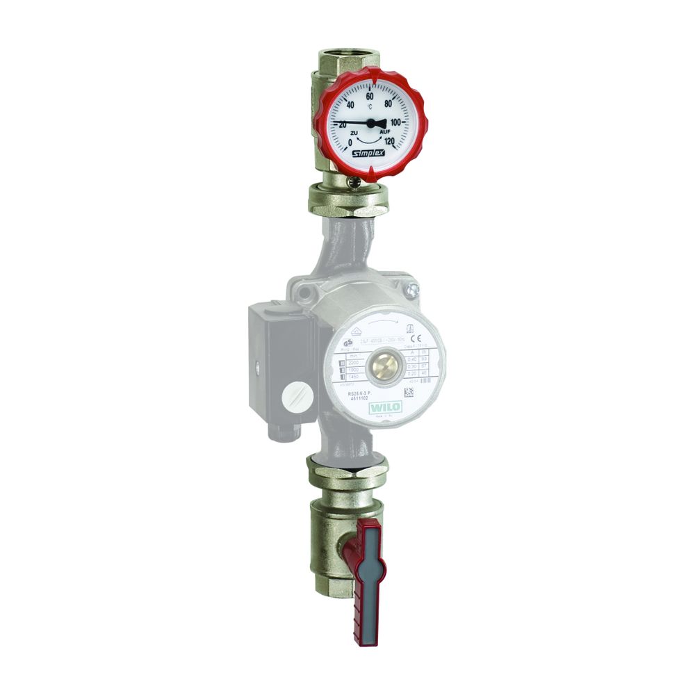 Flamco Groupe de pompe d'alimentation 2 pièces avec manomètre DN 32, G 1 1/4" filetage intérieur, PN 16, laiton nickelé