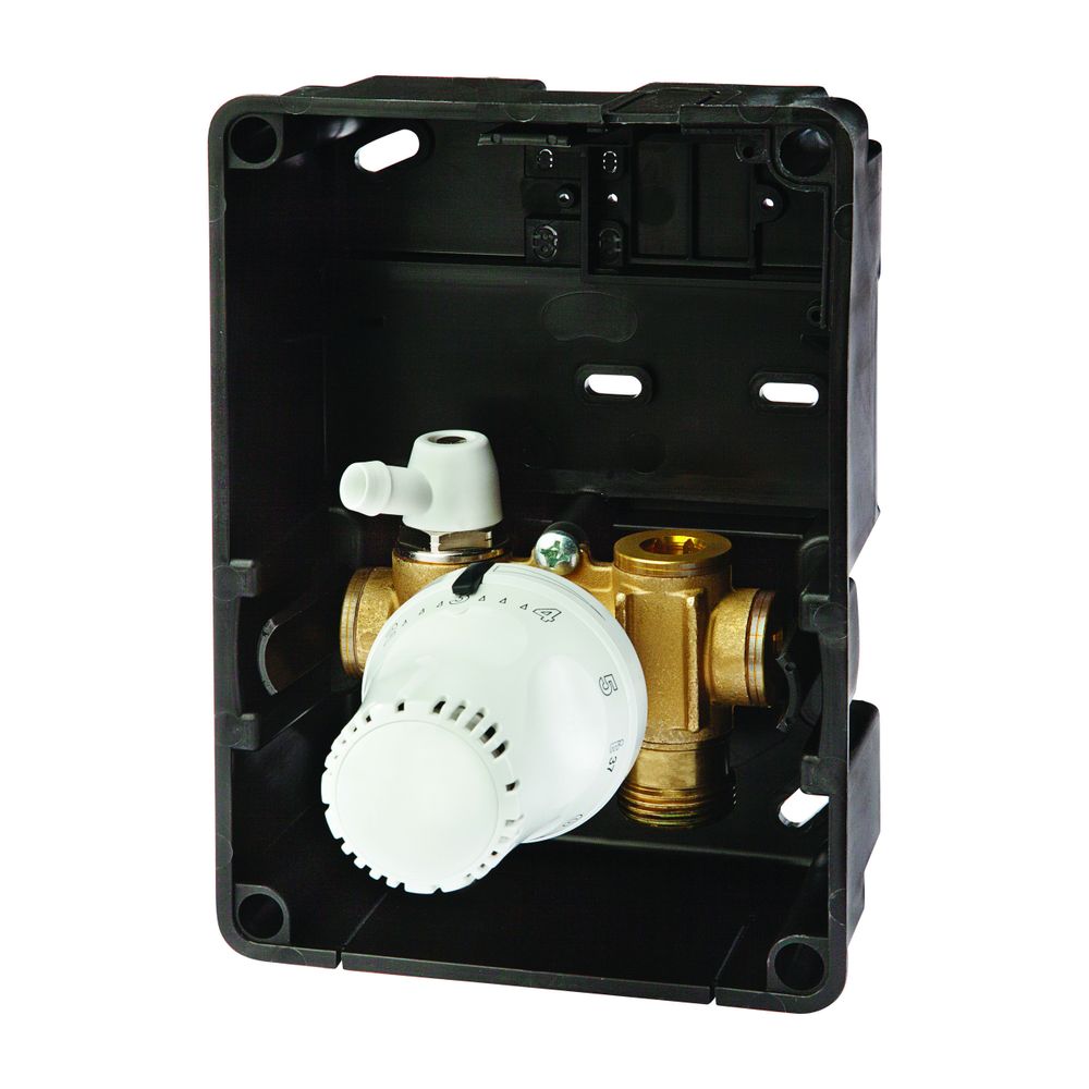 Flamco Boîte de régulation standard TH tête thermostatique, vanne thermostatique extérieure G 3/4" AG Eurokonus, laiton, cache en plastique blanc