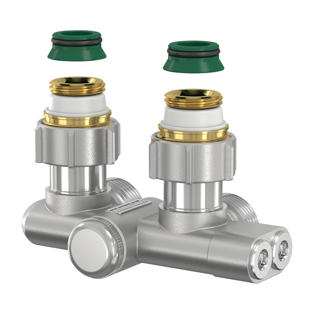 Coude de dérivation monotube Flamco coudé avec robinet d'arrêt G 3/4" IG x G 3/4" AG, avec nipple et cône