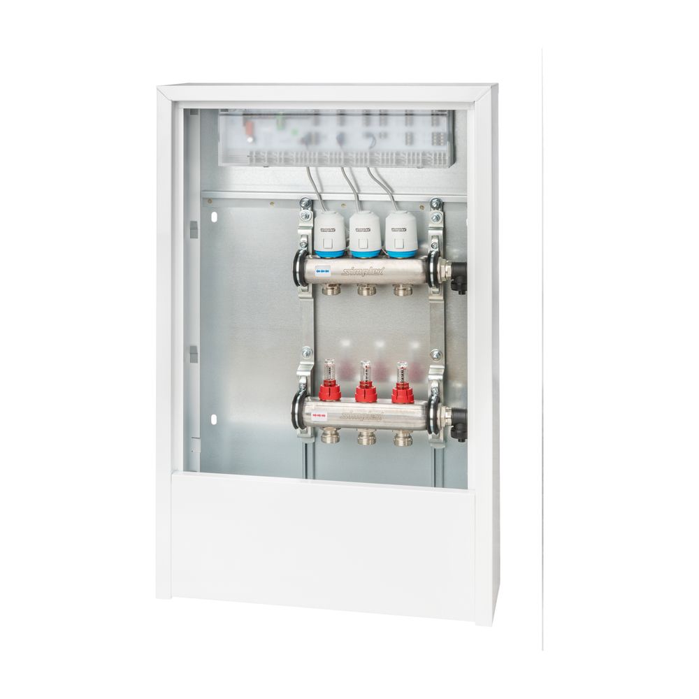 Flamco Distributeur pour chauffage au sol, 3 circuits de chauffage avec régulation, prémonté dans armoire encastrée Exklusiv
