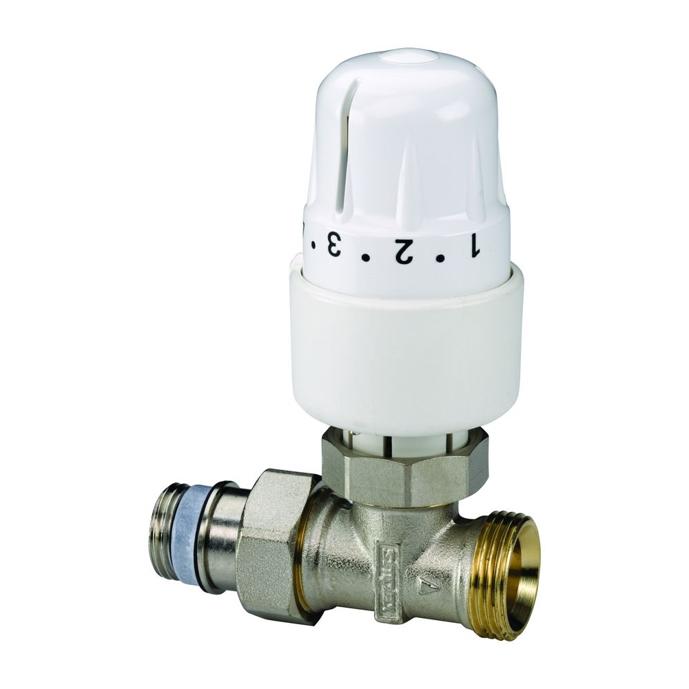 Vanne de limitation de température de retour avec tête RTL Flamco, passage G 1/2" mâle x G 3/4" mâle Eurokonus, laiton nickelé