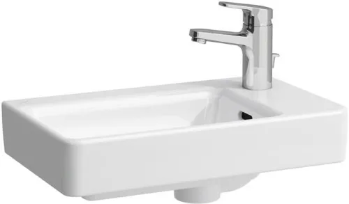 Lavabo Laufen PRO S 480x280 mm asymétrique droit monté avec 1 trou de robinet et trop-plein