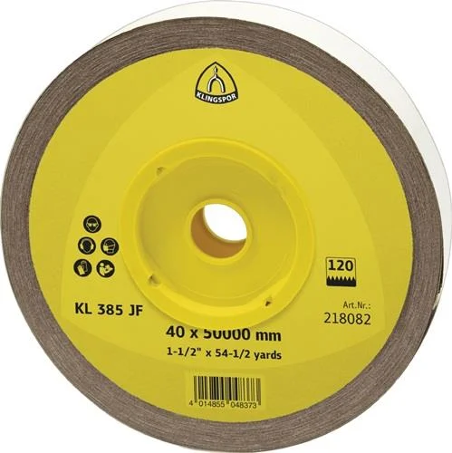Rouleau de toile abrasive KLINGSPOR KL 385 JF 50 m x 40 mm Grain 240 - 218086