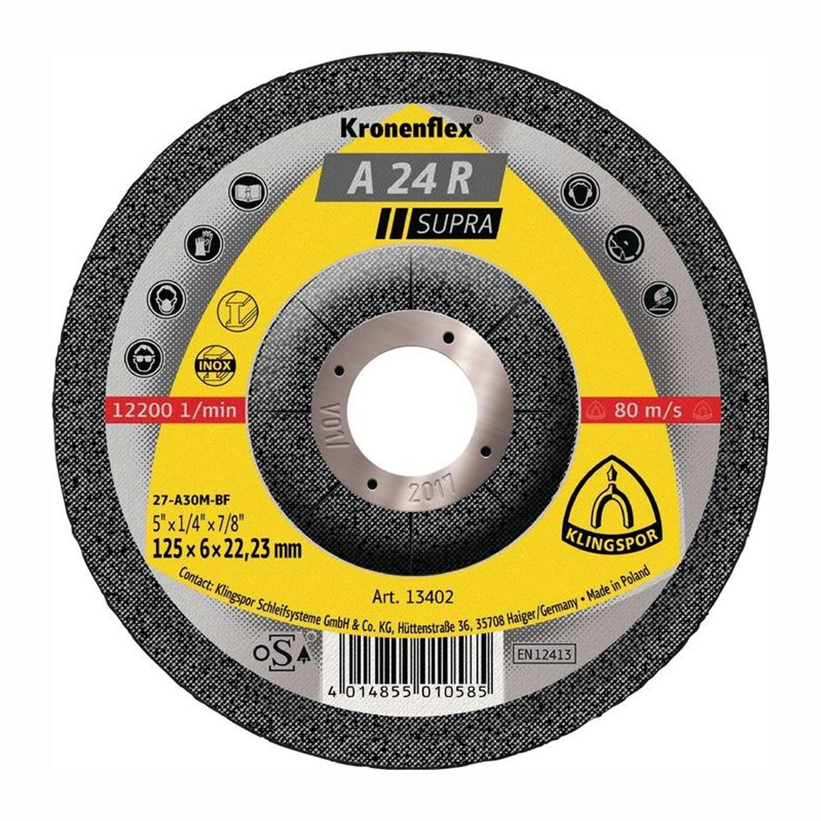 Meule d'ébauche KLINGSPOR A 24 R Supra D 125 x S 4 mm - 240831 — lot de 10 pièces
