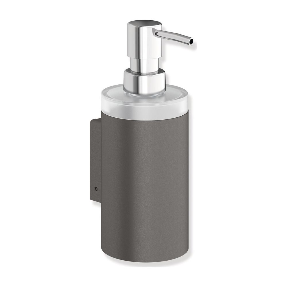 Distributeur de savon HEWI avec support, insert en verre, revêtement poudre, gris foncé perle profond mat, 900.06.00060 SC