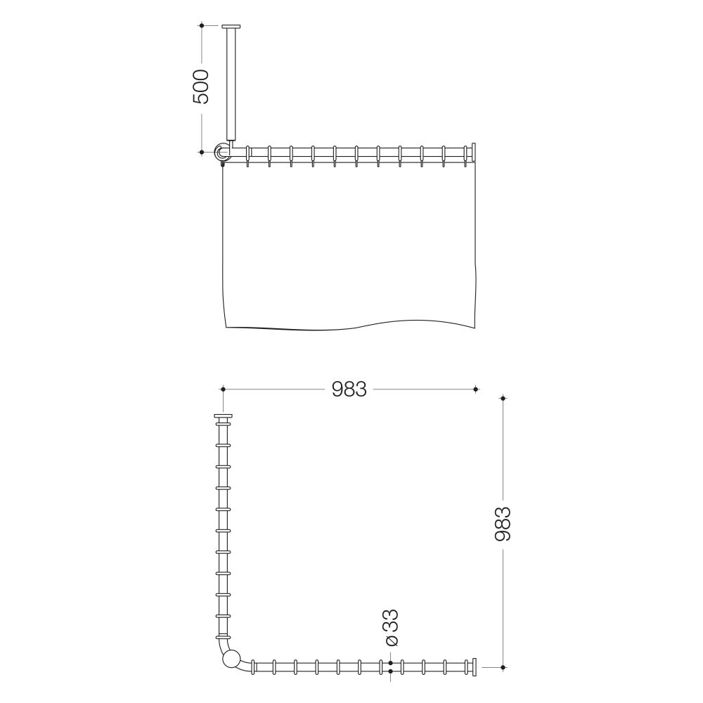 HEWI Tringle à rideaux mat, 983 mm réglable, suspension plafond A:500, DUVO Poly. gris clair