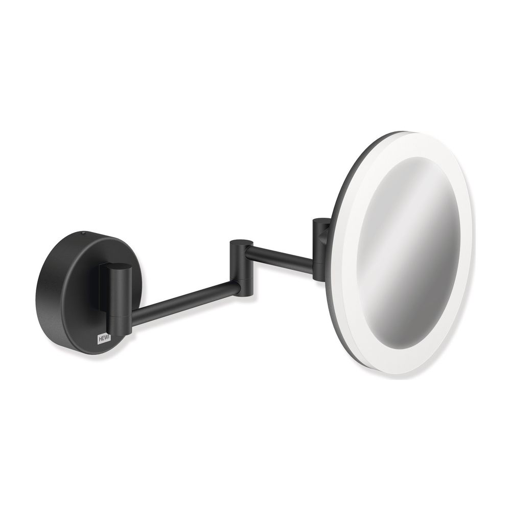Miroir de salle de bain LED HEWI, noir mat rond, 5x agrandissement, Dual Light, 950.01.26001